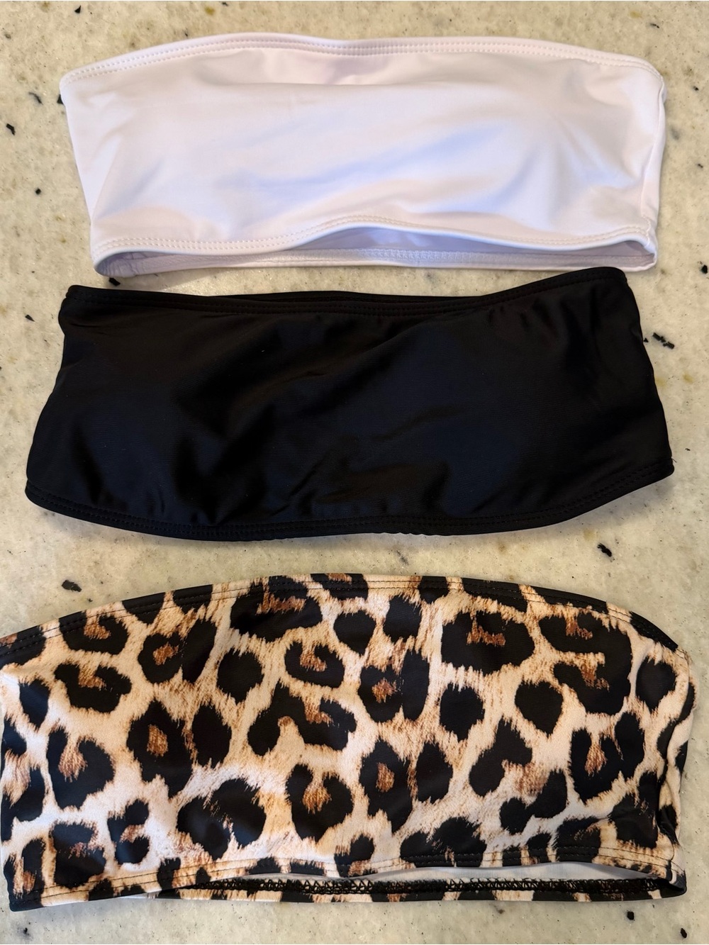 SHEIN White, Black & Leopard Bandeau Bikini Tops